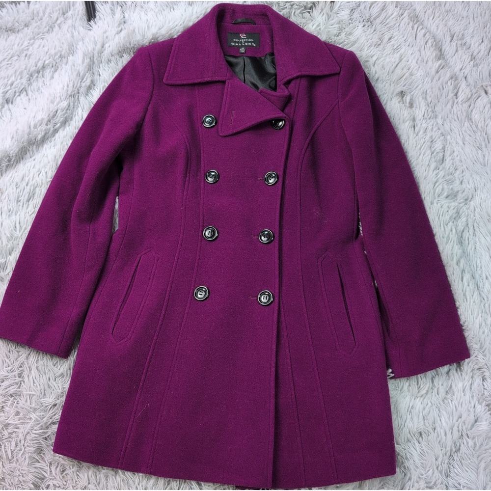 Gallery Jacket Womens M Purple Wool Blend Pockets Peacoat Button Up Cozy
